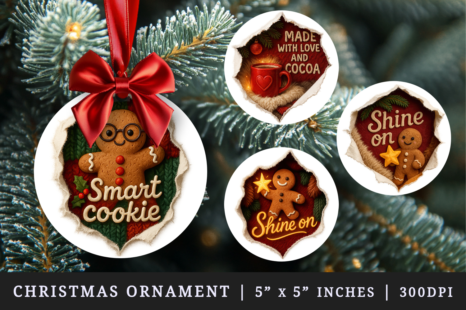 Torn Fabric Tear Christmas round ornaments sublimation product image 1