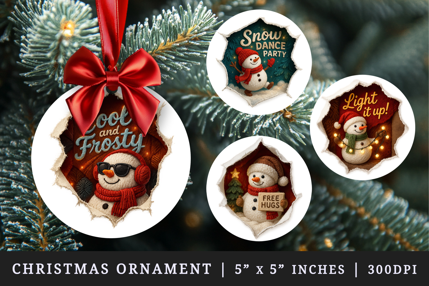 Torn Fabric Tear Christmas round ornaments sublimation product image 1
