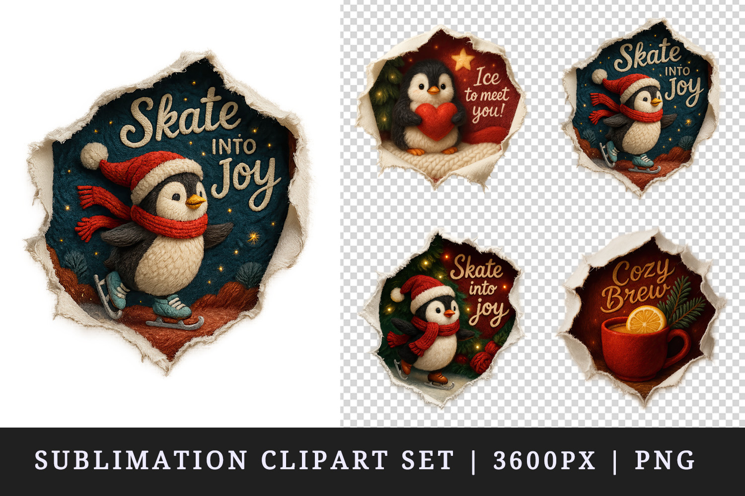 Torn Fabric Tear Christmas clipart sublimation design png product image 1