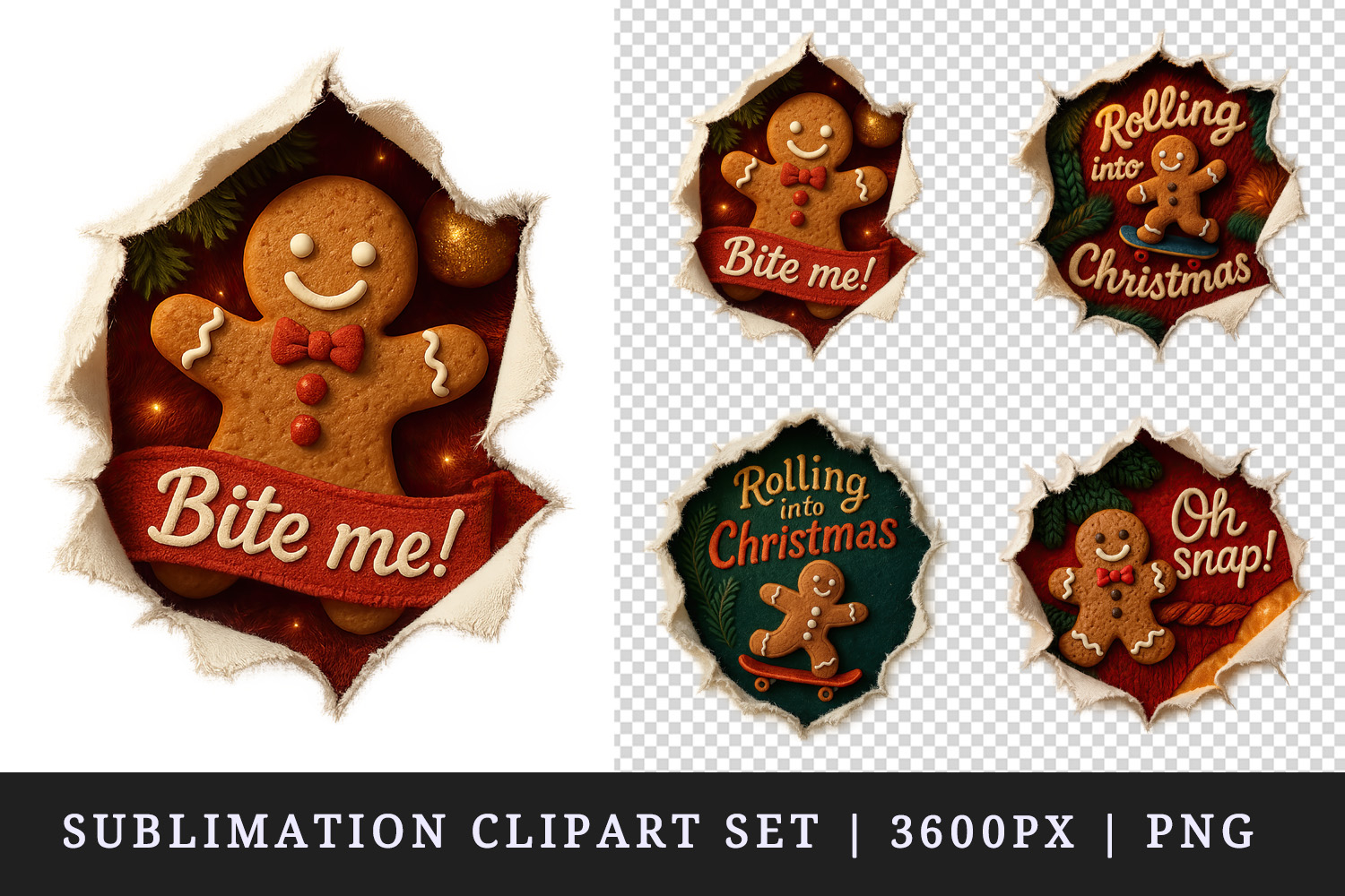 Torn Fabric Tear Christmas clipart sublimation design png product image 1