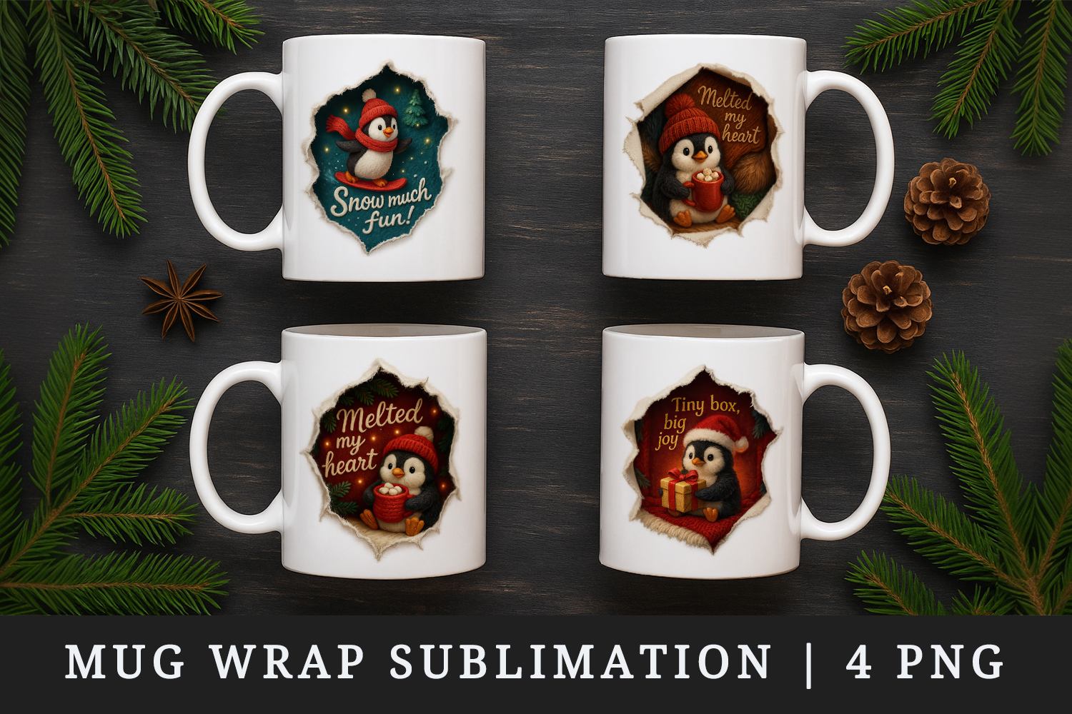 Torn Fabric Tear Christmas mug wrap printable sublimation product image 1