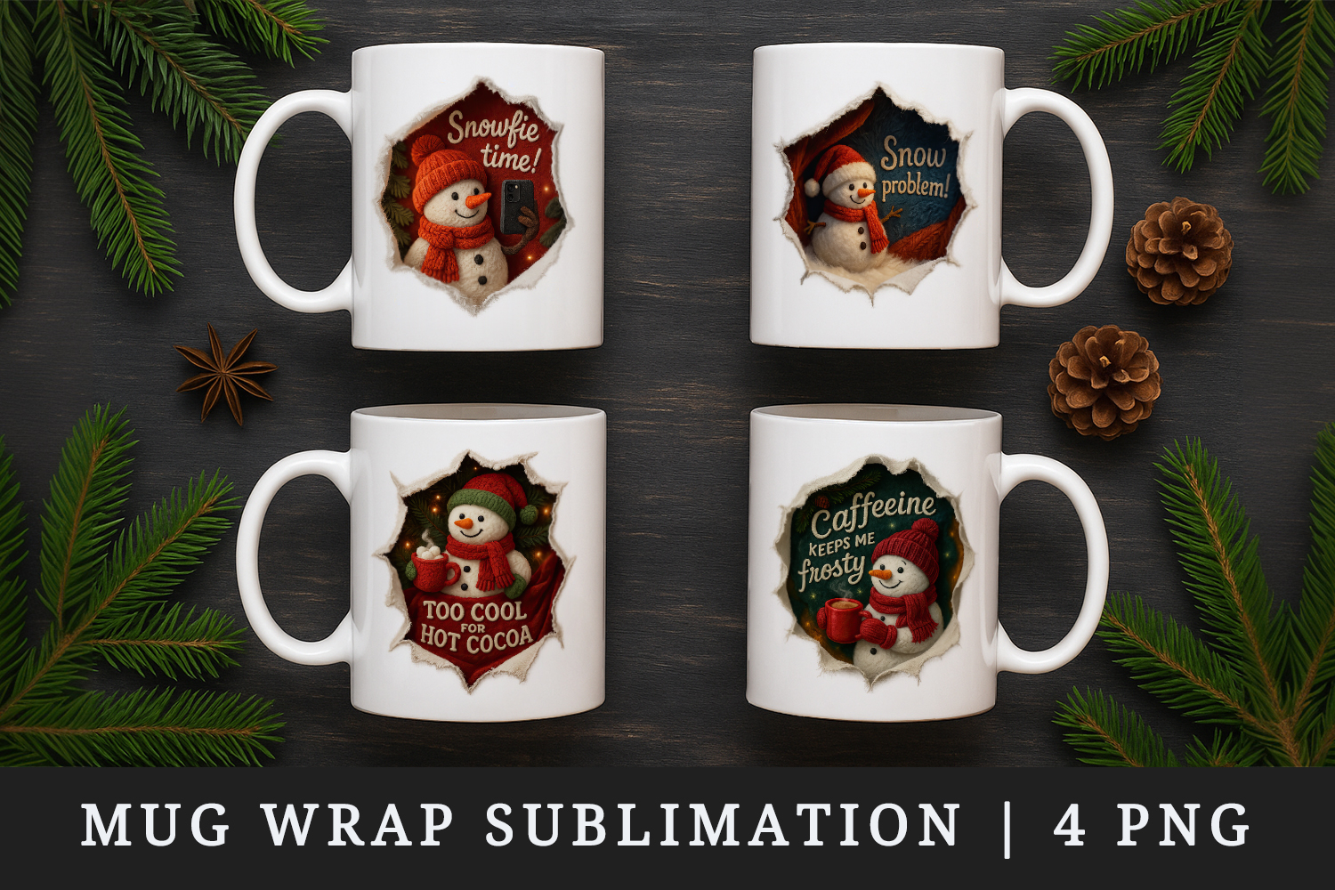 Torn Fabric Tear Christmas mug wrap printable sublimation product image 1