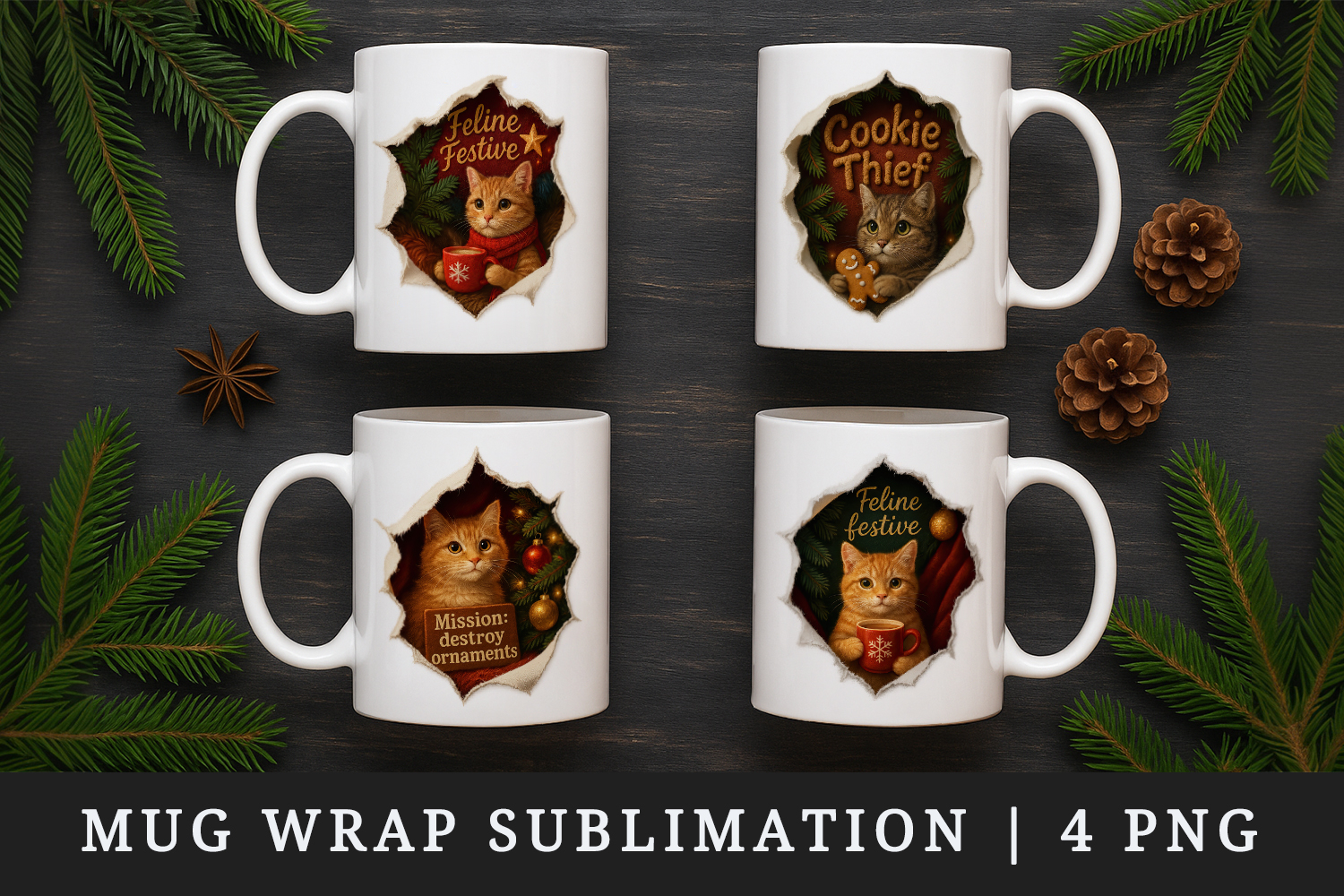Torn Fabric Tear Christmas mug wrap printable sublimation product image 1
