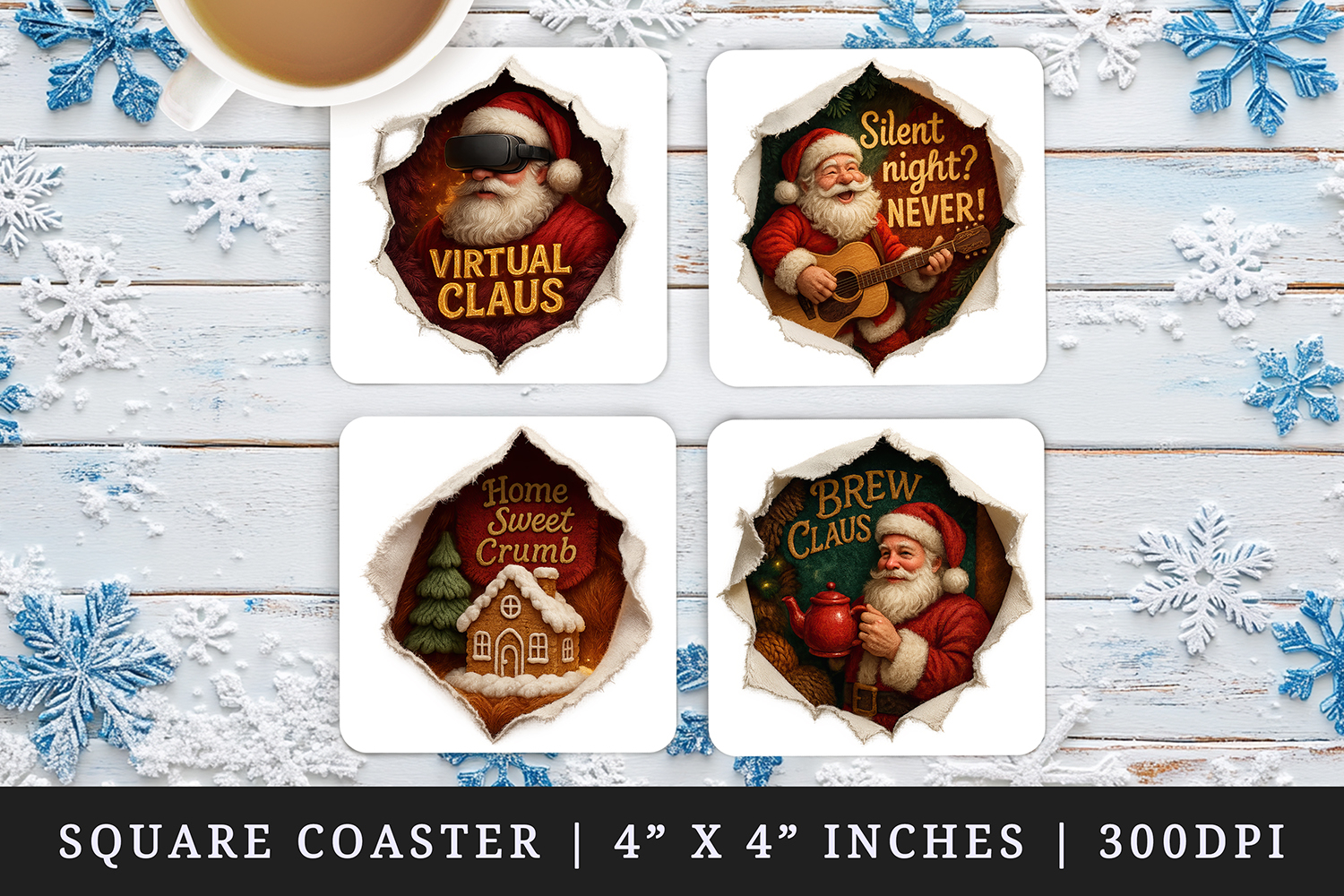 Torn Fabric Tear Christmas square coaster sublimation design product image 1