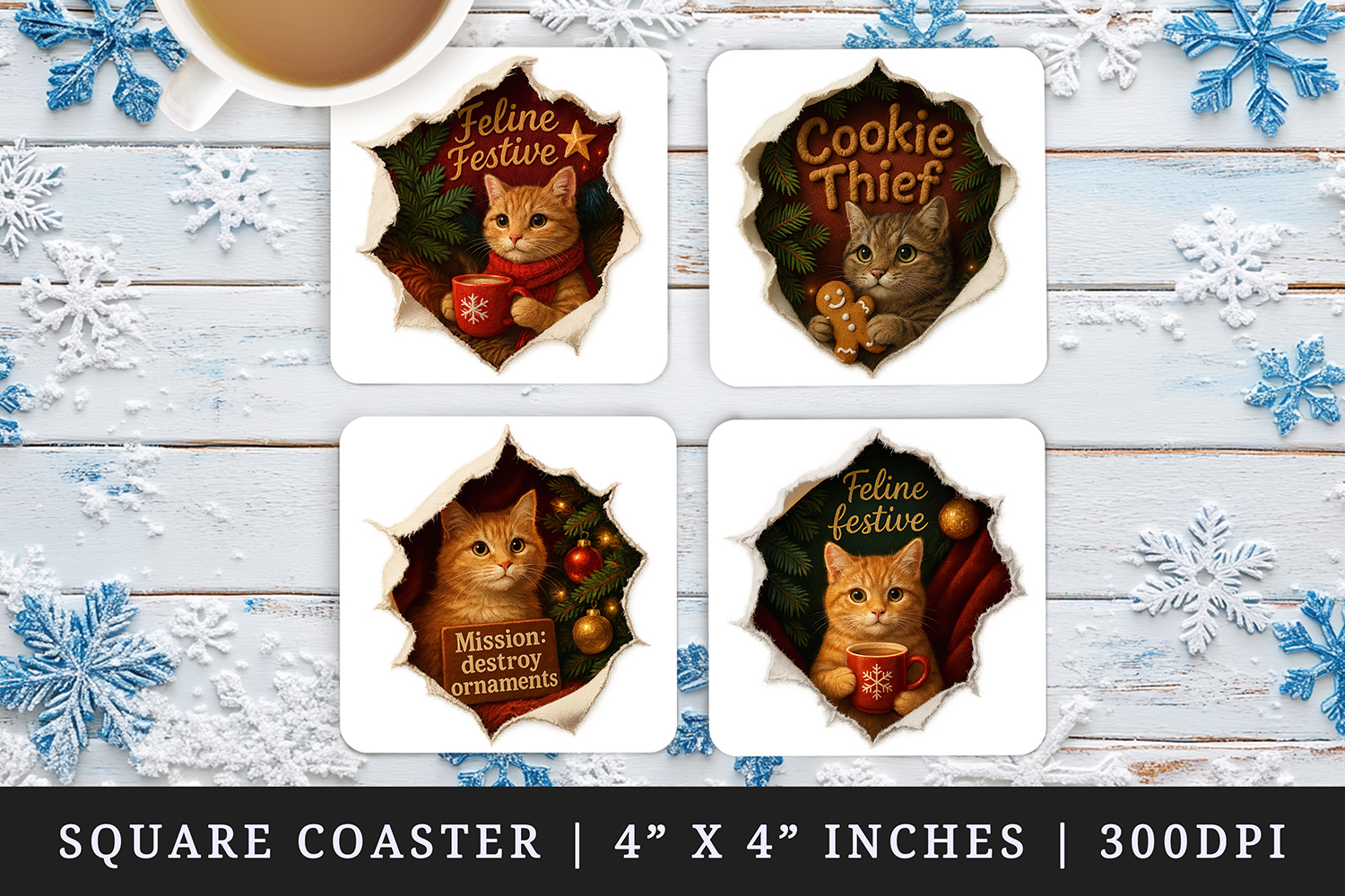 Torn Fabric Tear Christmas square coaster sublimation design product image 1