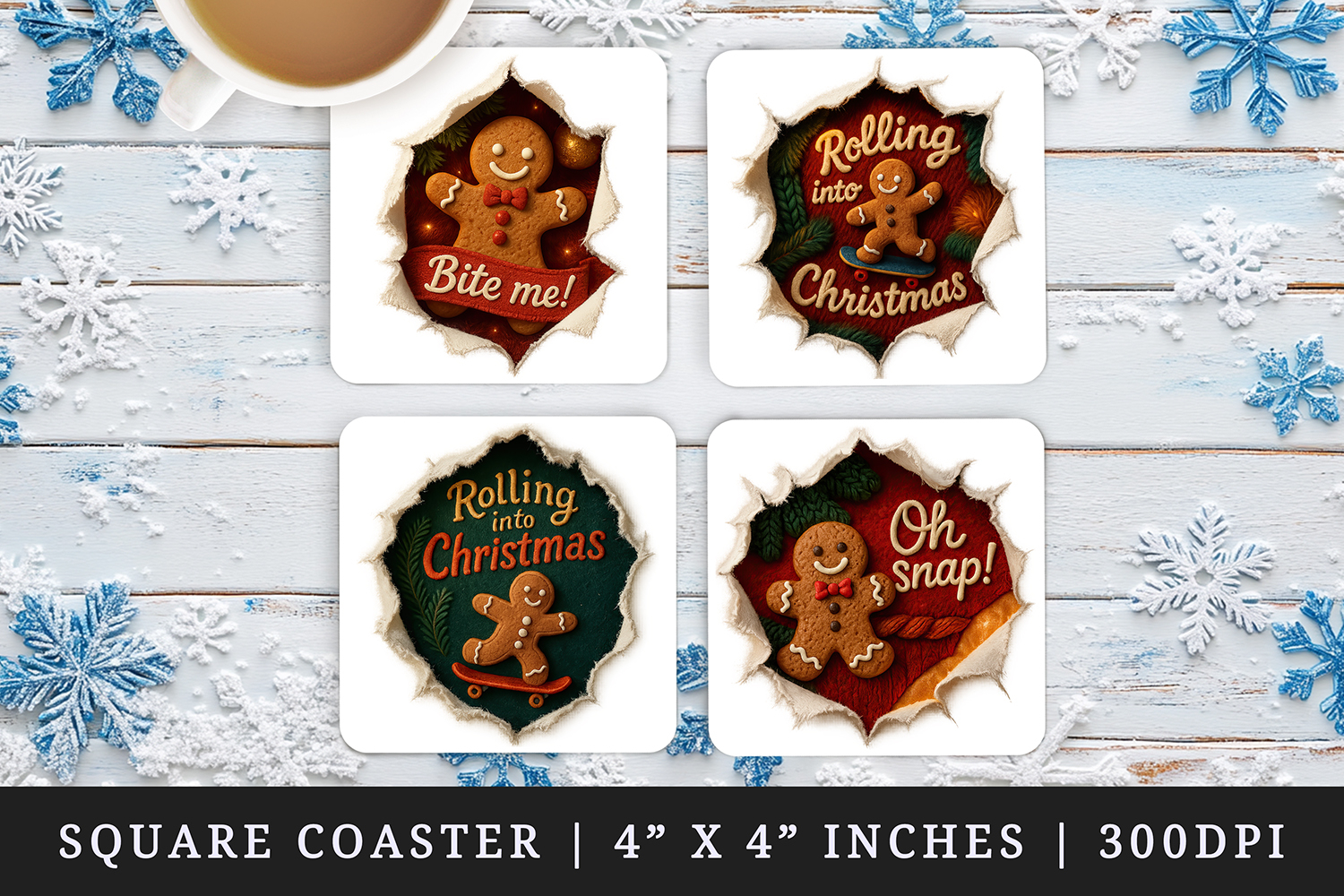 Torn Fabric Tear Christmas square coaster sublimation design product image 1