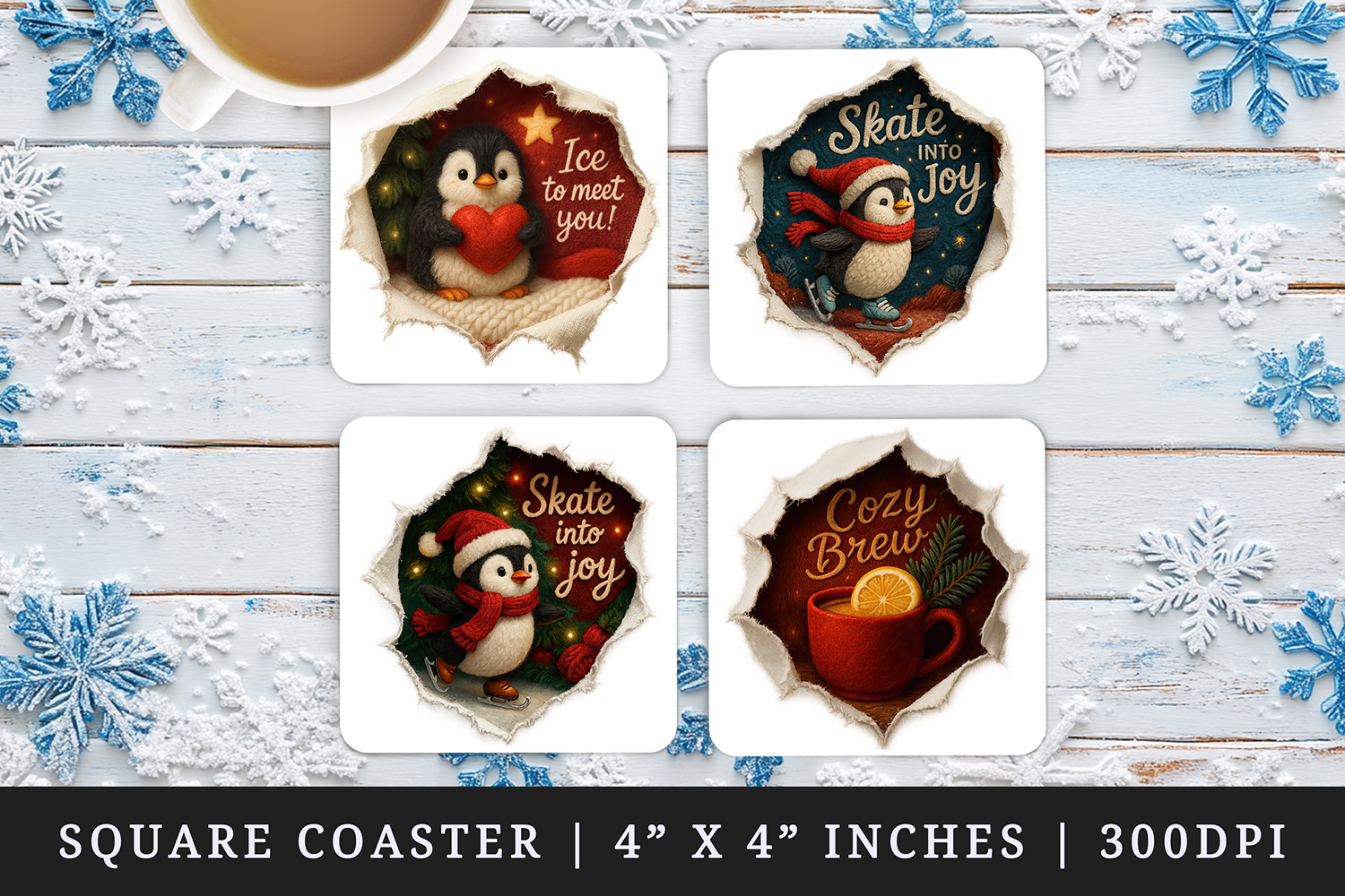 Torn Fabric Tear Christmas square coaster sublimation design product image 1