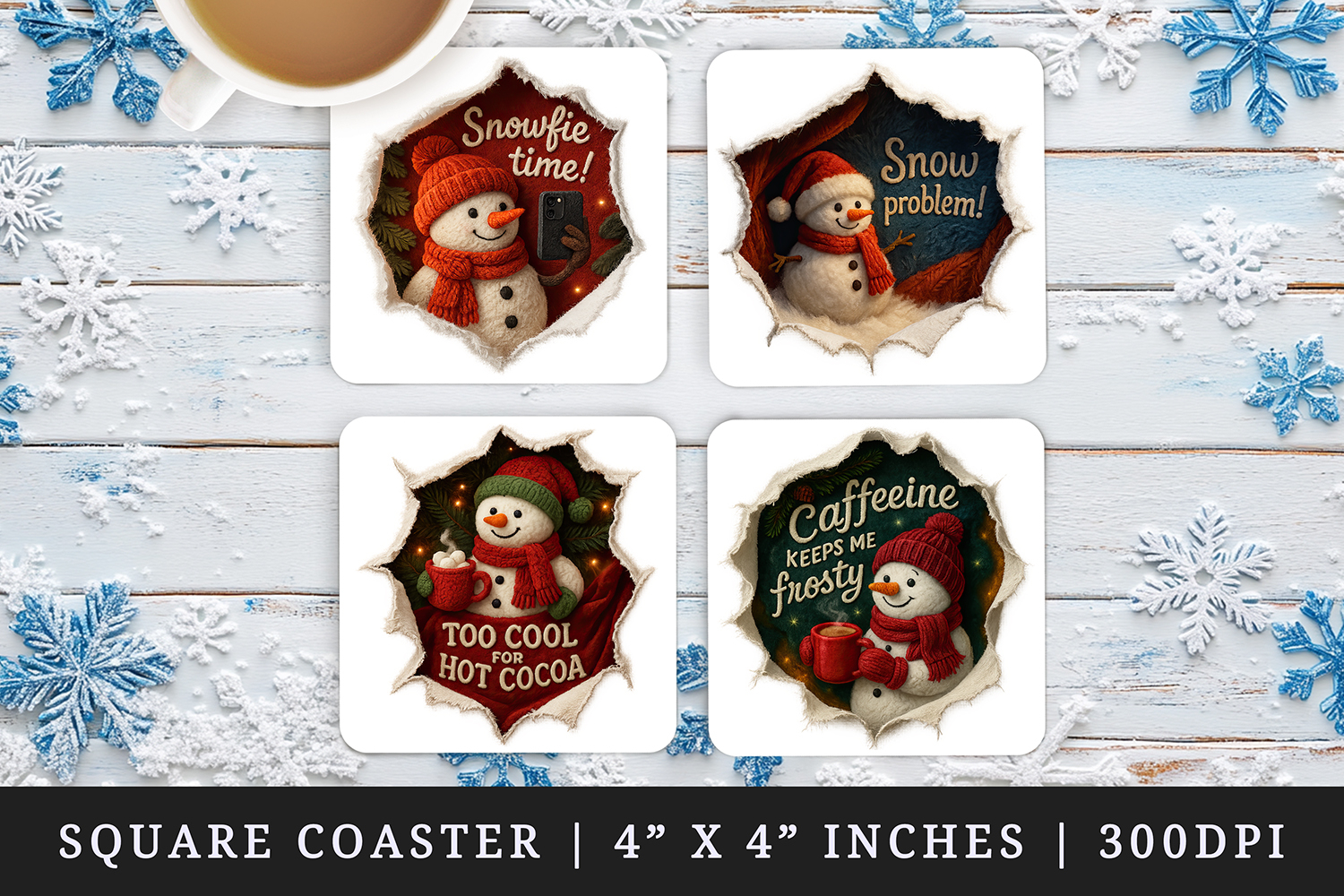 Torn Fabric Tear Christmas square coaster sublimation design product image 1