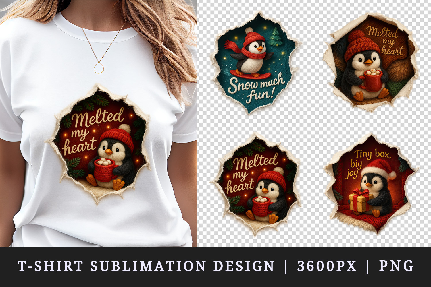 Torn Fabric Tear Christmas t-shirt sublimation design png product image 1