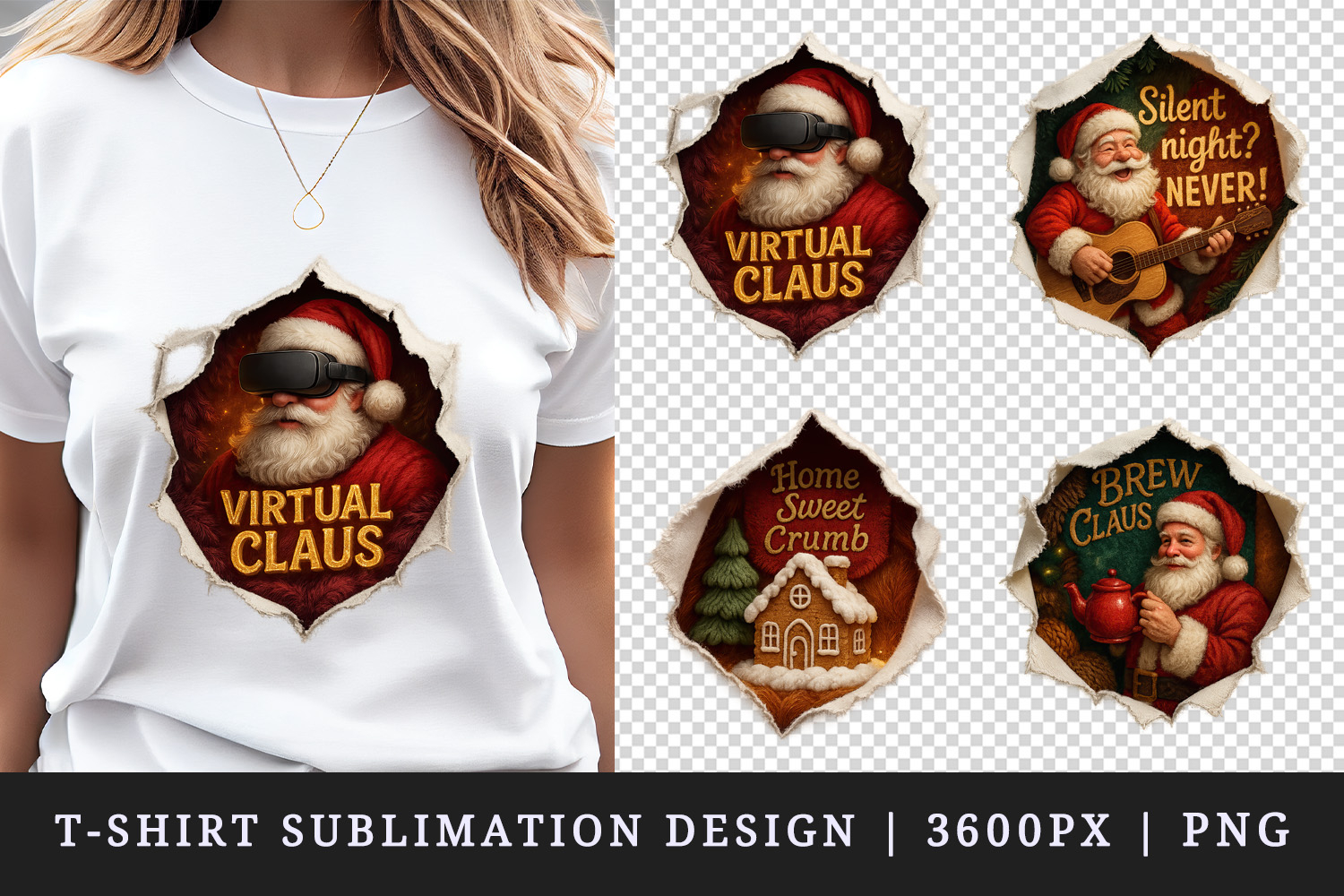 Torn Fabric Tear Christmas t-shirt sublimation design png product image 1