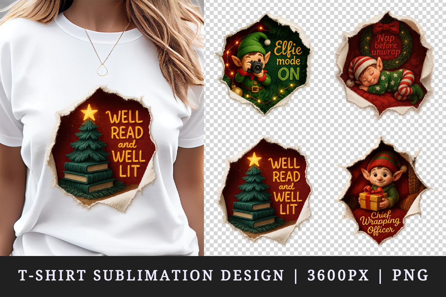 Torn Fabric Tear Christmas t-shirt sublimation design png product image 1