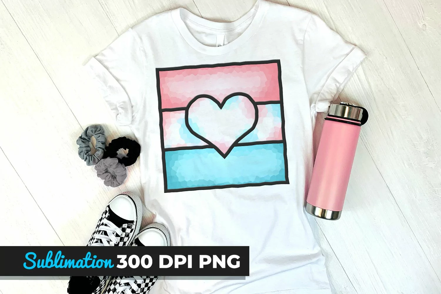 Trans color Stained Glass with Heart LGBT Sublimation Design product image 1