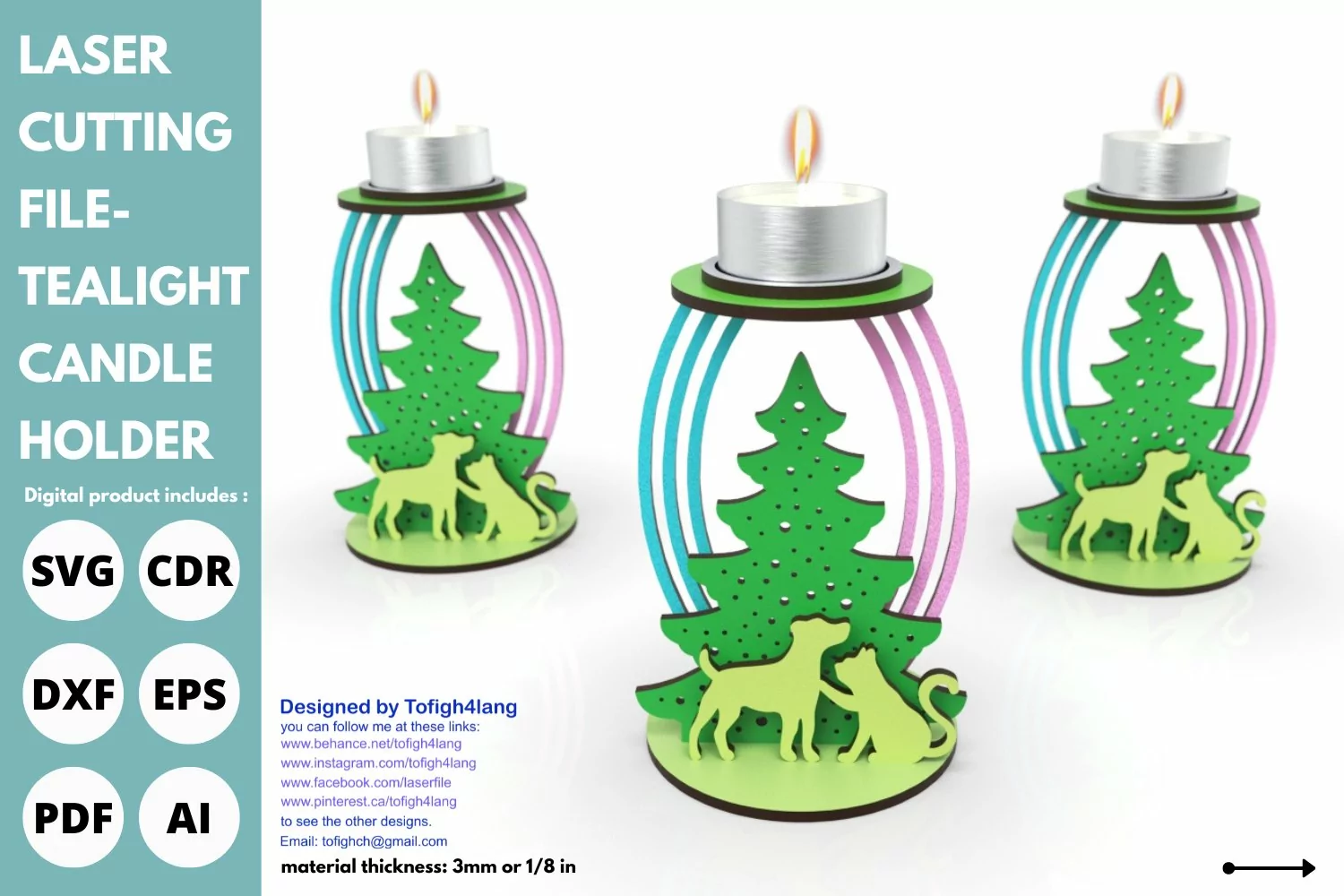 Tree Christmas candle holder, dog, cat, love, svg, glowforge product image 1