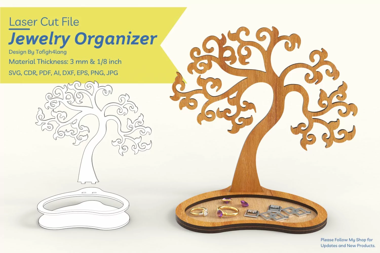 Tree Jewelry Display | Laser Cut File | Earrings Holder, SVG product image 1