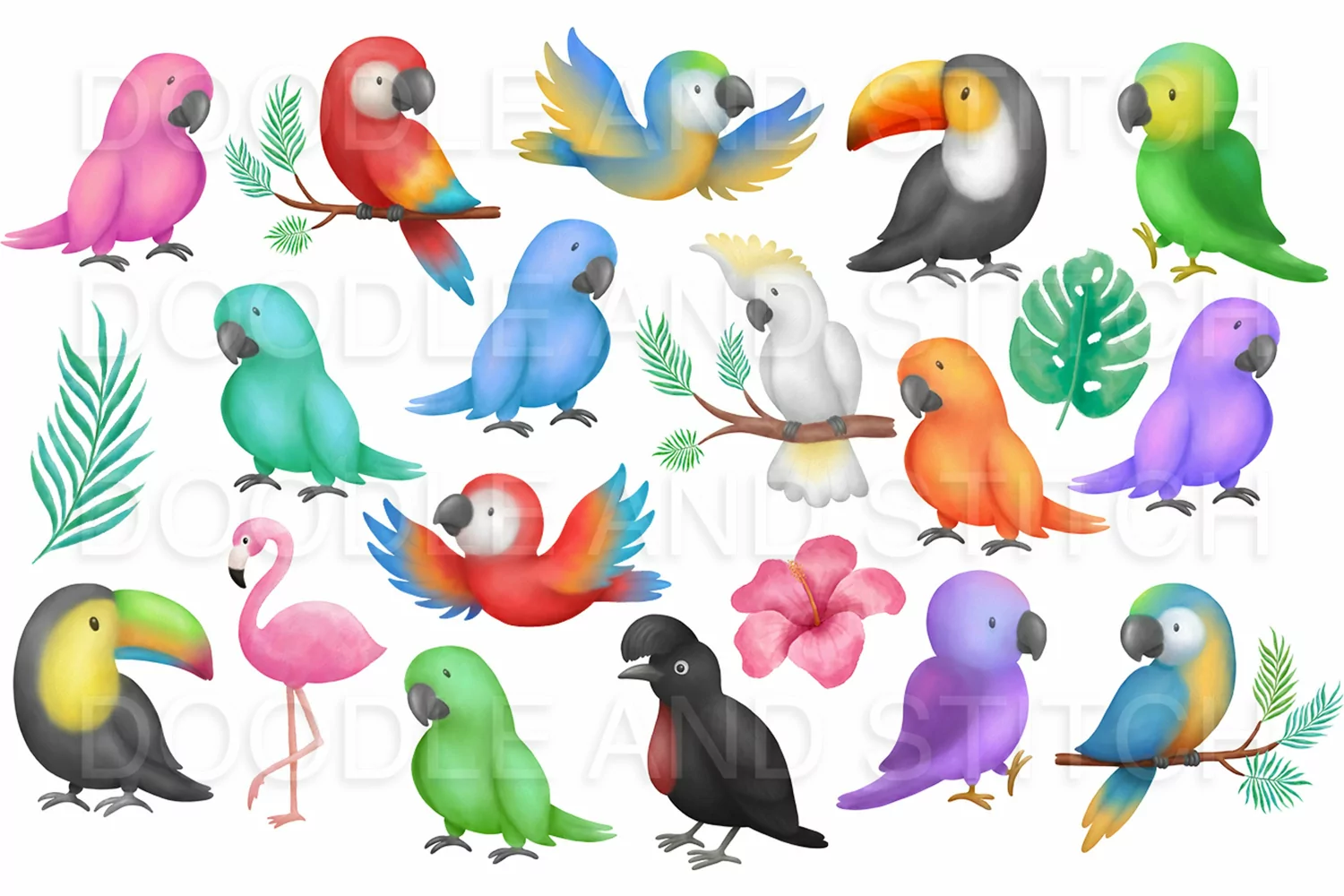Tropical Birds Watercolor Clipart Illustrations product image 1