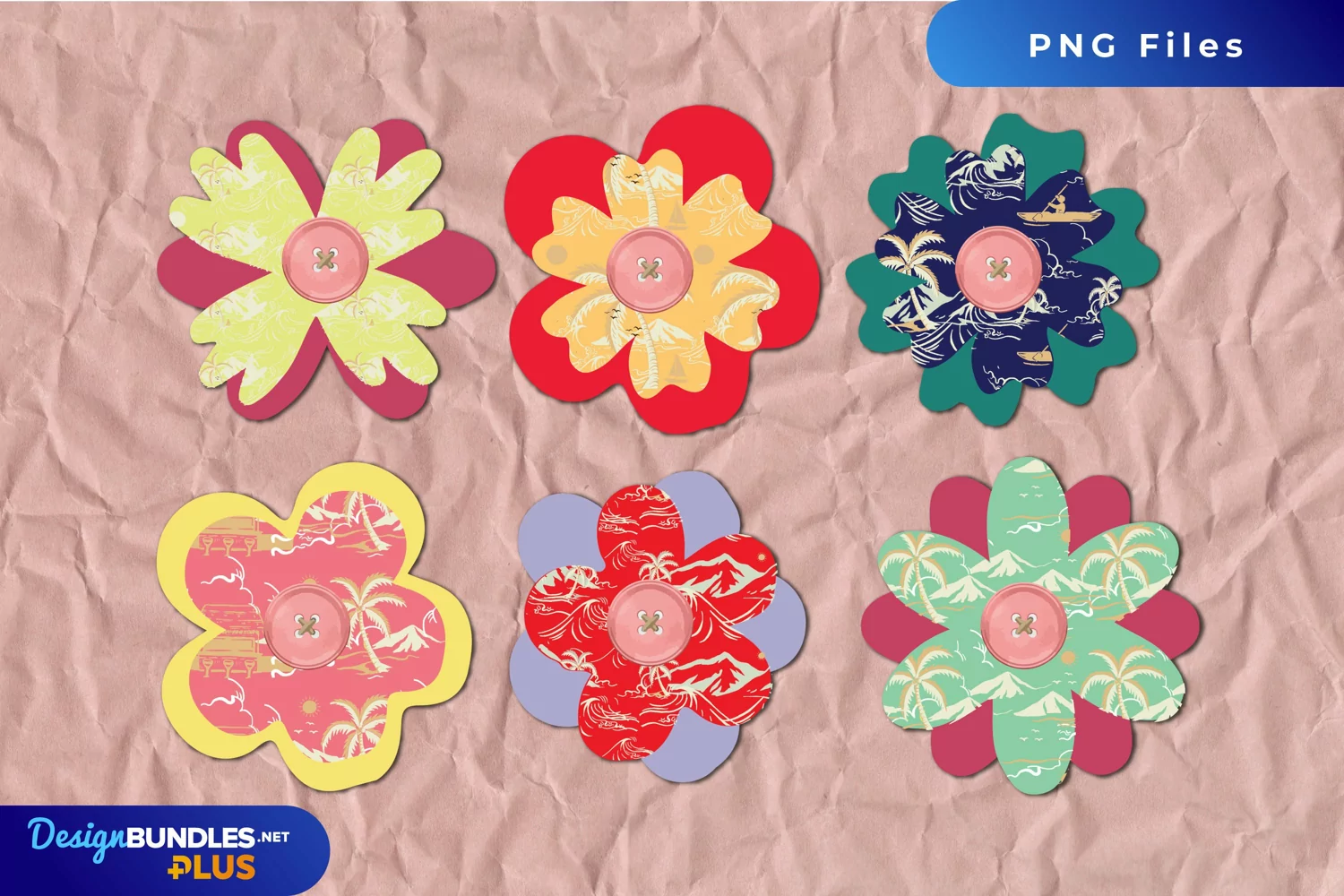 Tropical Island with Vintage Color Seamless Pattern Button product image 1