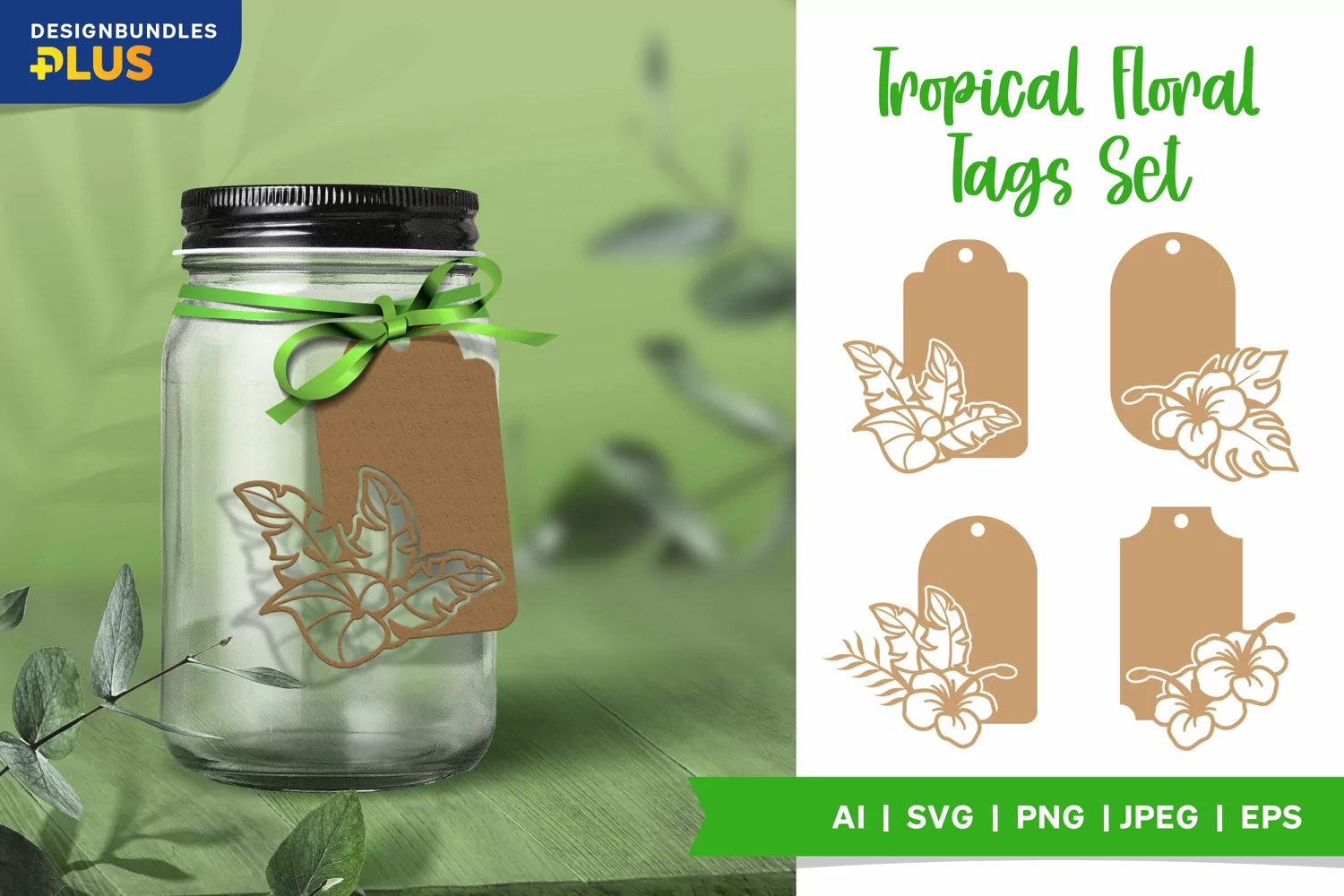 Hibiscus Flowers and Tropical Leaves Papercut Gift Tag Set product image 1