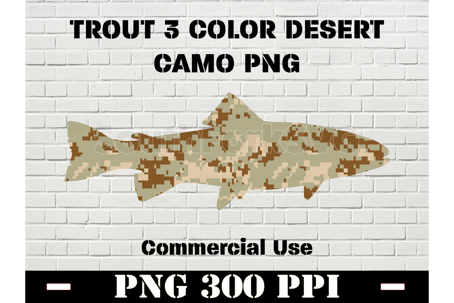 Trout Silhouette 3 Color Digital Camo Pattern PNG Download product image 1
