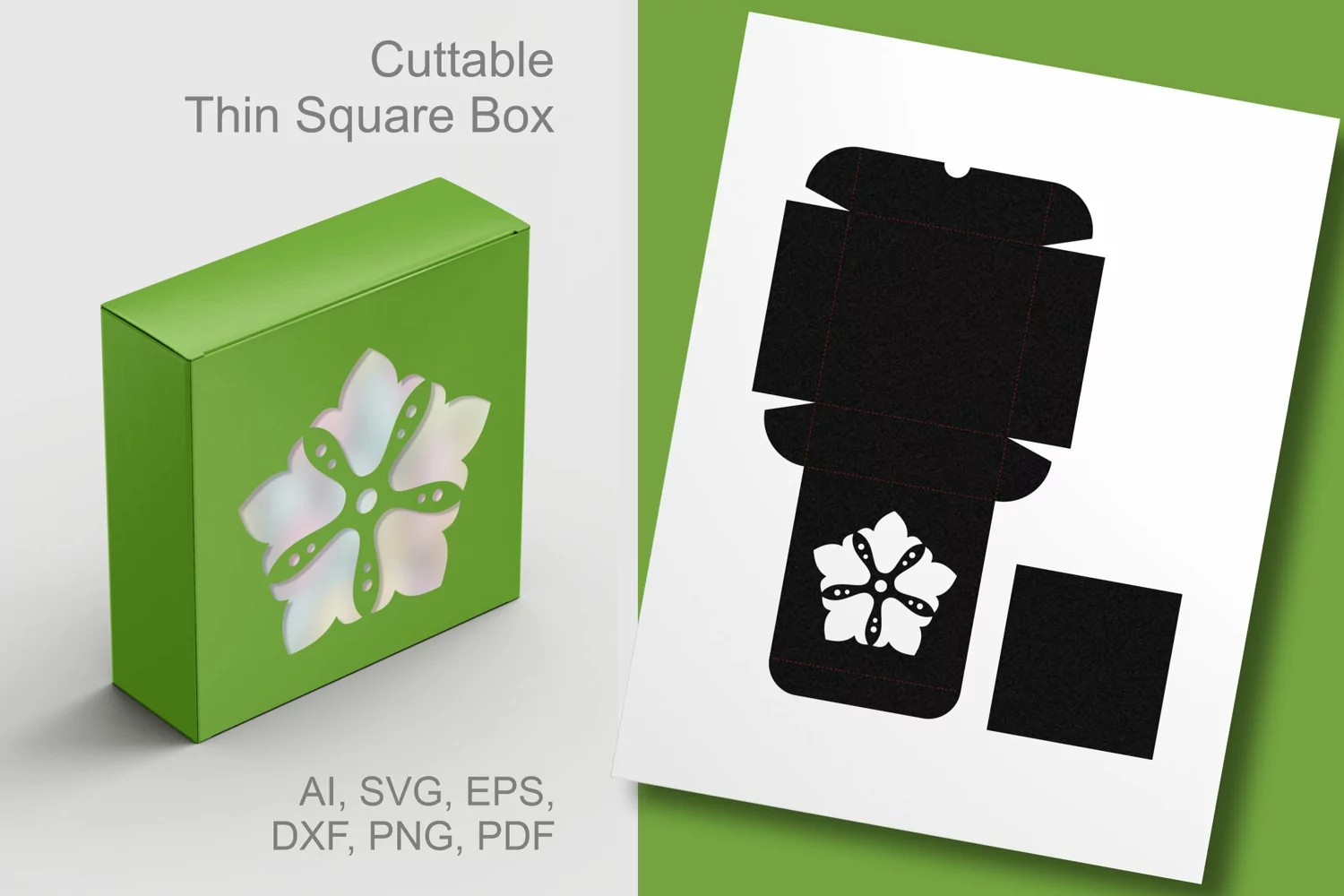 Tulips Pentagon Window Thin Square Gift Box SVG Template
