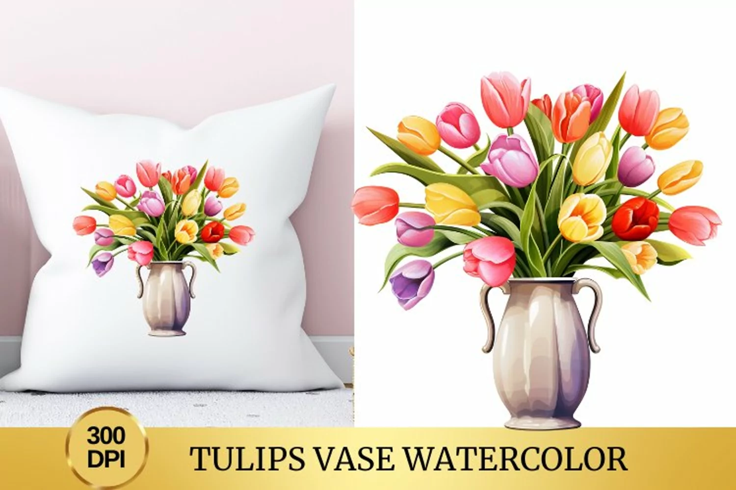 Tulips Vase Watercolor Clipart Flower product image 1