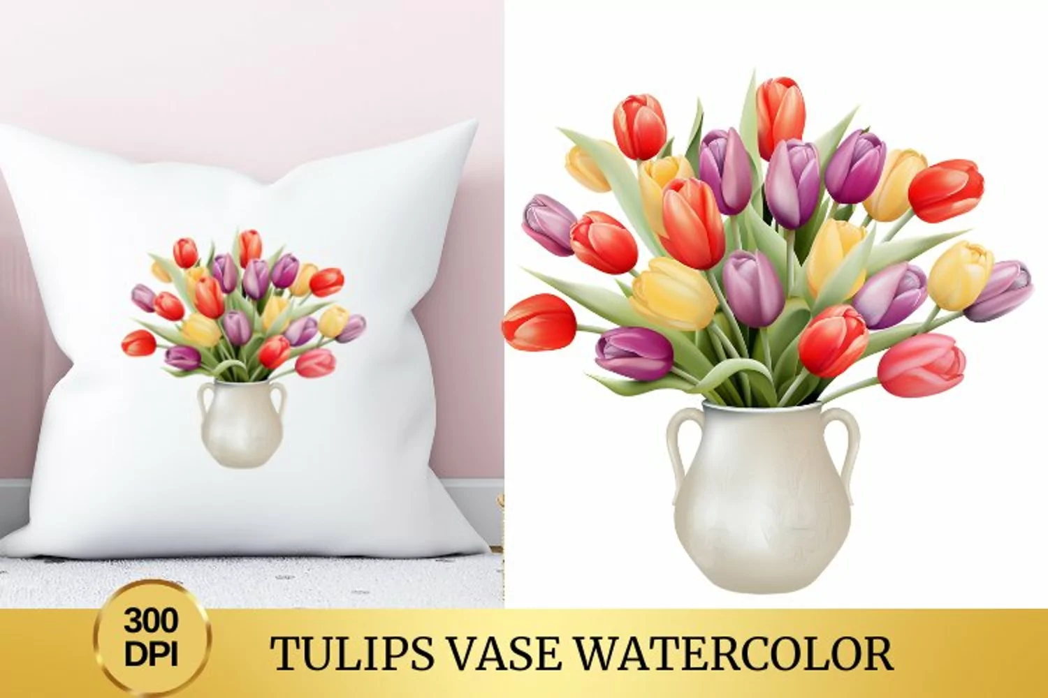 Tulips Vase Watercolor Clipart Flower product image 1