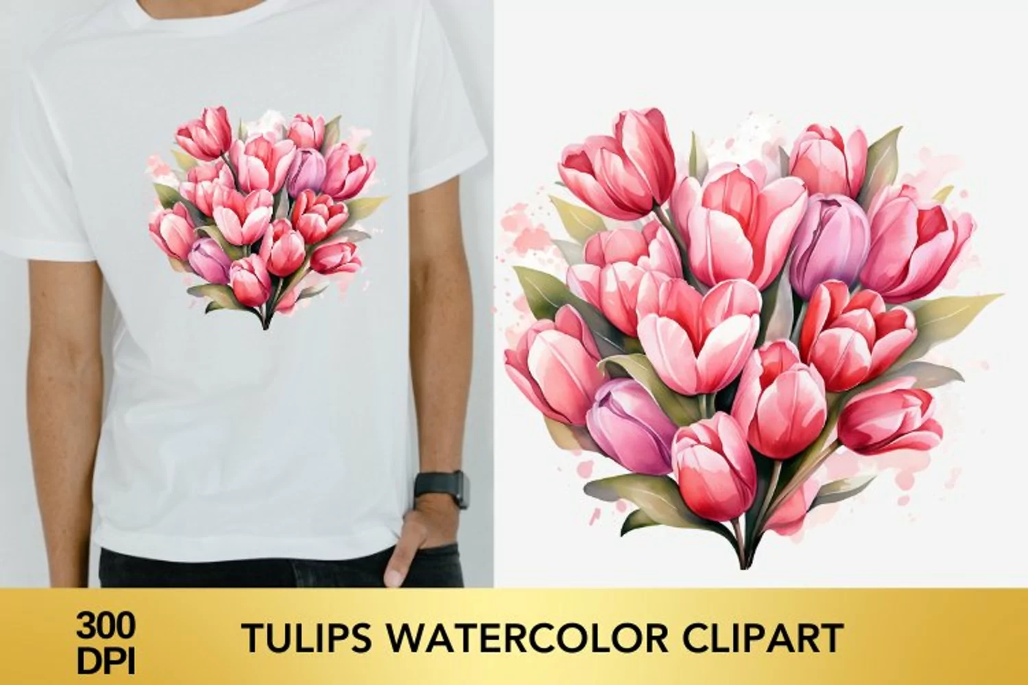 Valentine's Day Tulips Watercolor Clipart product image 1