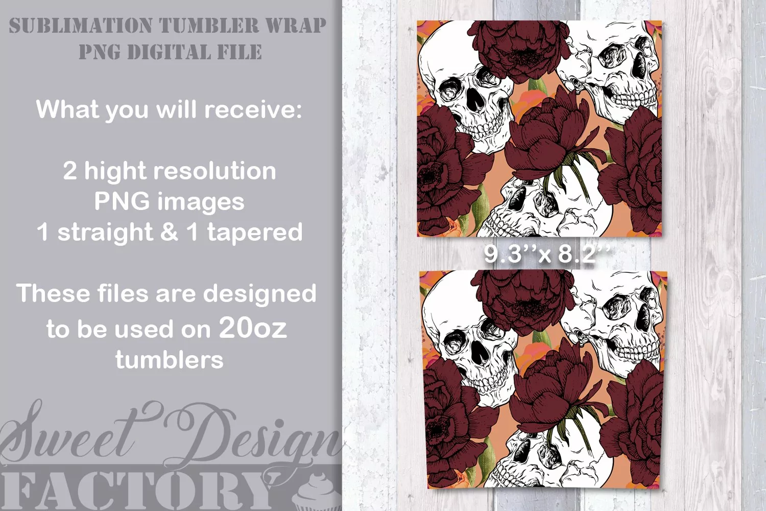 Skulls and flowers Skinny Tumbler, halloween tumbler product image 1