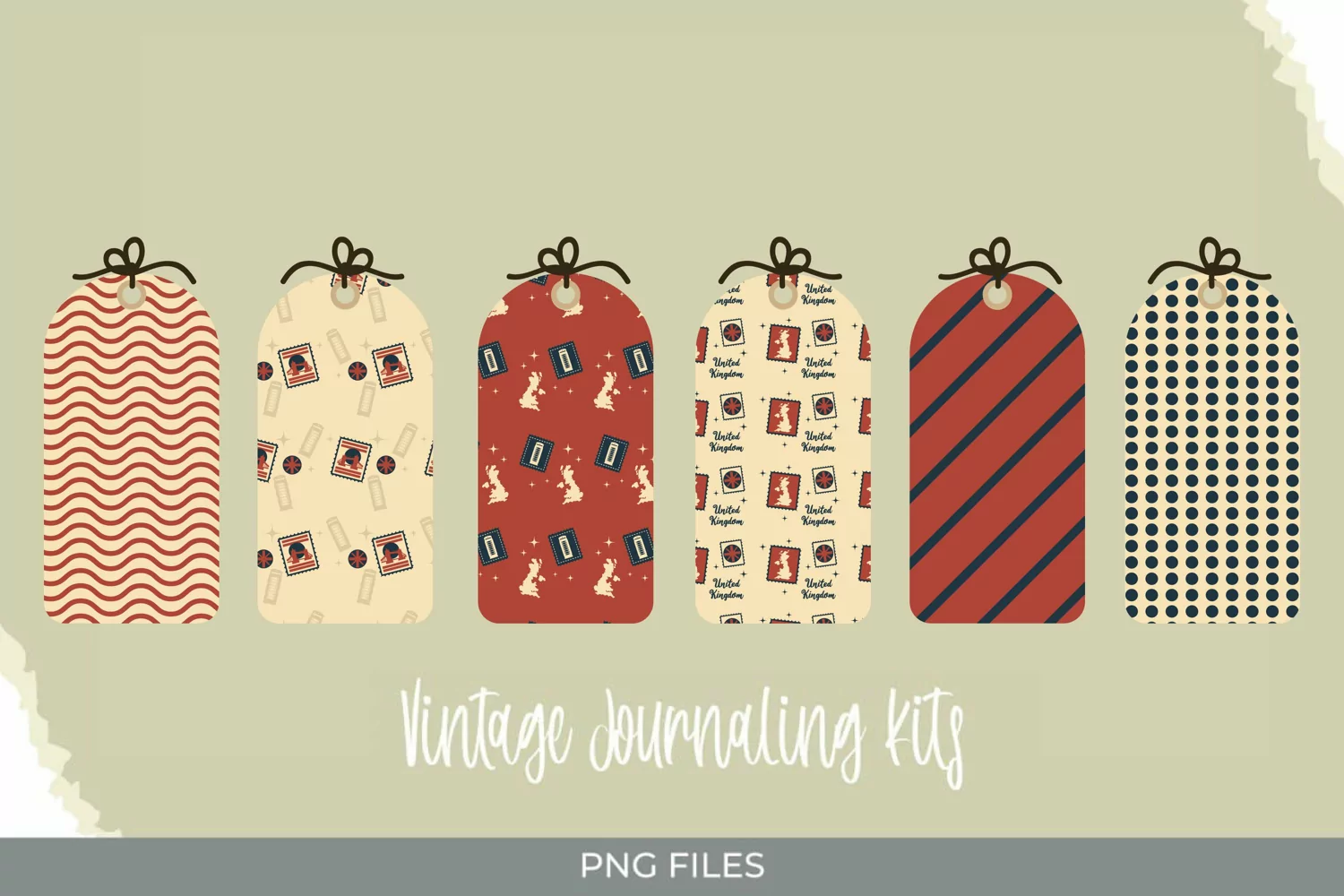 UK Retro Postage Patterned Shaped Tags product image 1