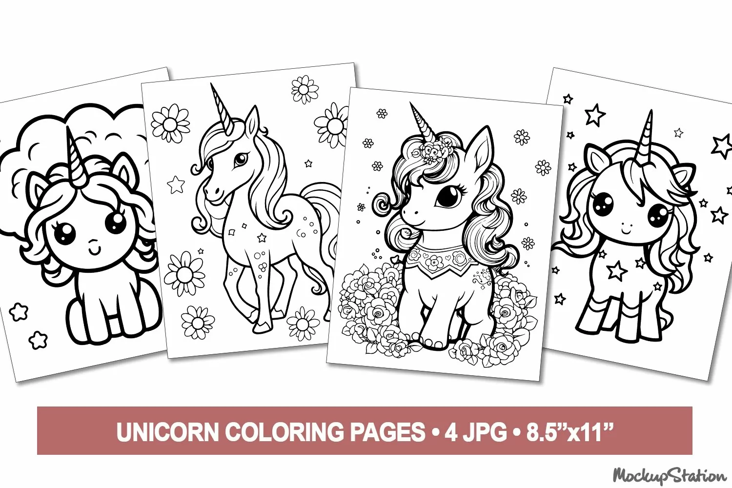 Unicorn Coloring Pages for Kids, Simple Printable Designs product image 1