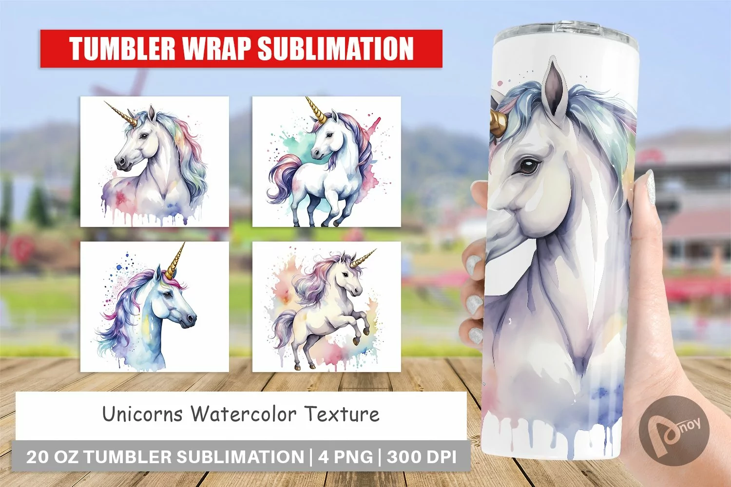 Tumbler Sublimation Wrap Unicorns Watercolor product image 1