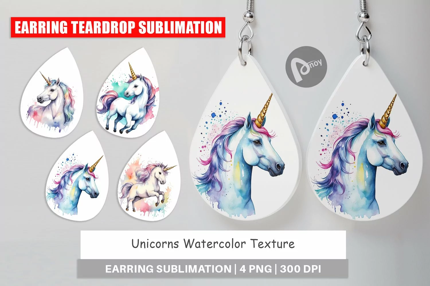 Earring Teardrop Unicorns Watercolor product image 1