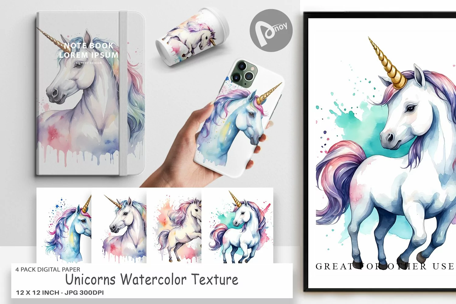 Digital Paper Unicorns Watercolor product image 1