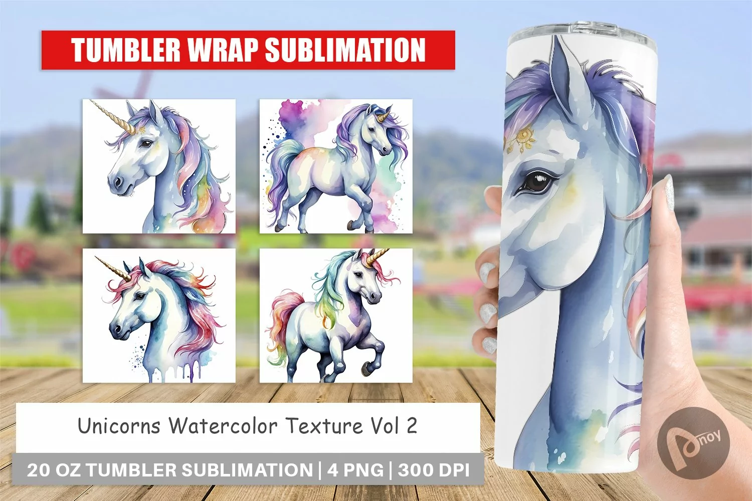 Tumbler Sublimation Wrap Unicorns Watercolor product image 1