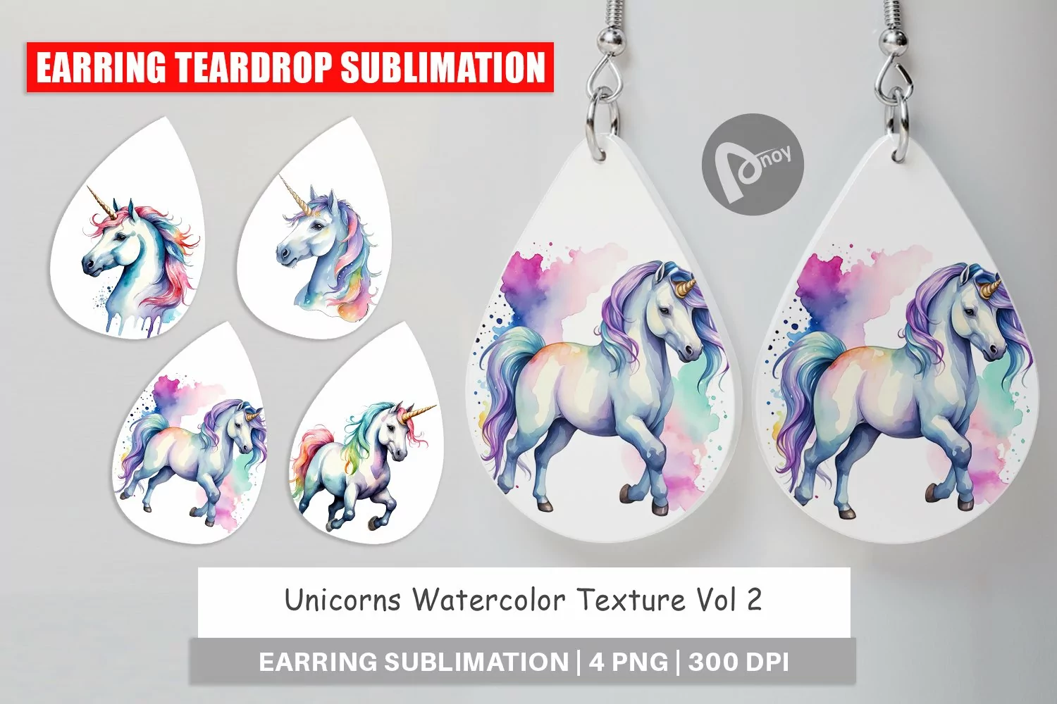 Earring Teardrop Unicorns Watercolor product image 1