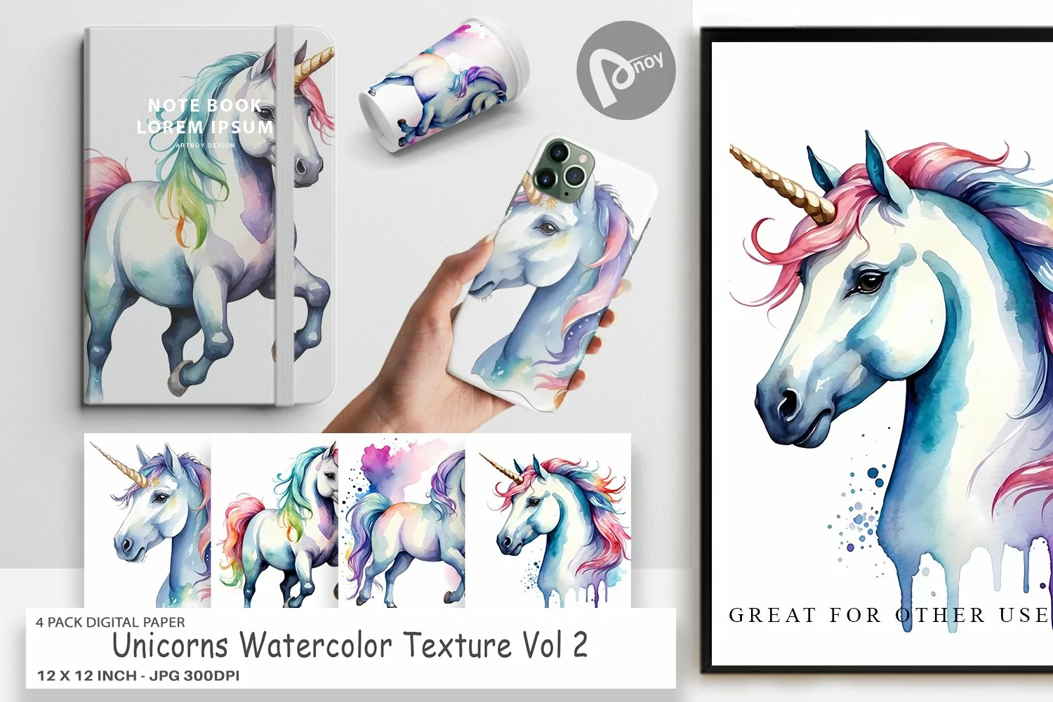 Digital Paper Unicorns Watercolor product image 1
