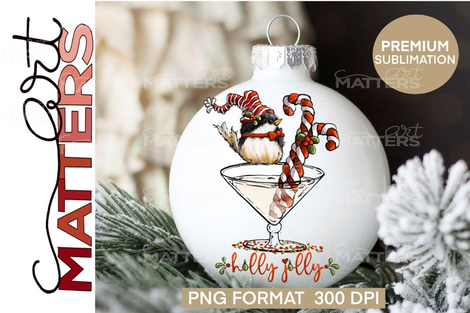 Martini Chickadee Christmas - Hand Painted product image 1