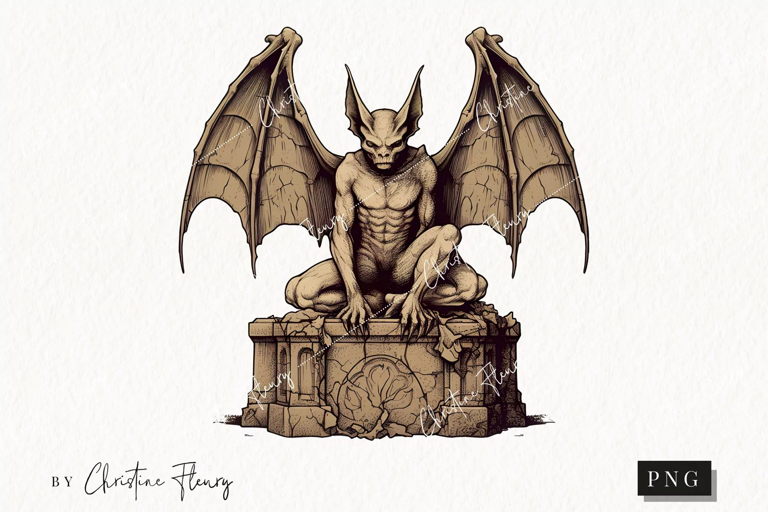 Vintage Goth Gargoyle Statue Clipart | Halloween PNG product image 1