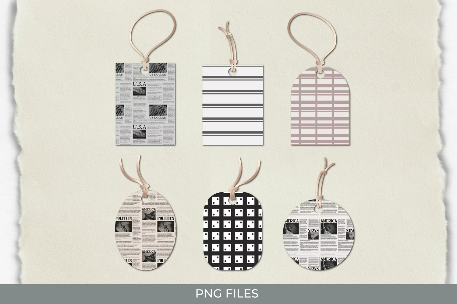 US Newspaper Patterned Shaped Tags product image 1
