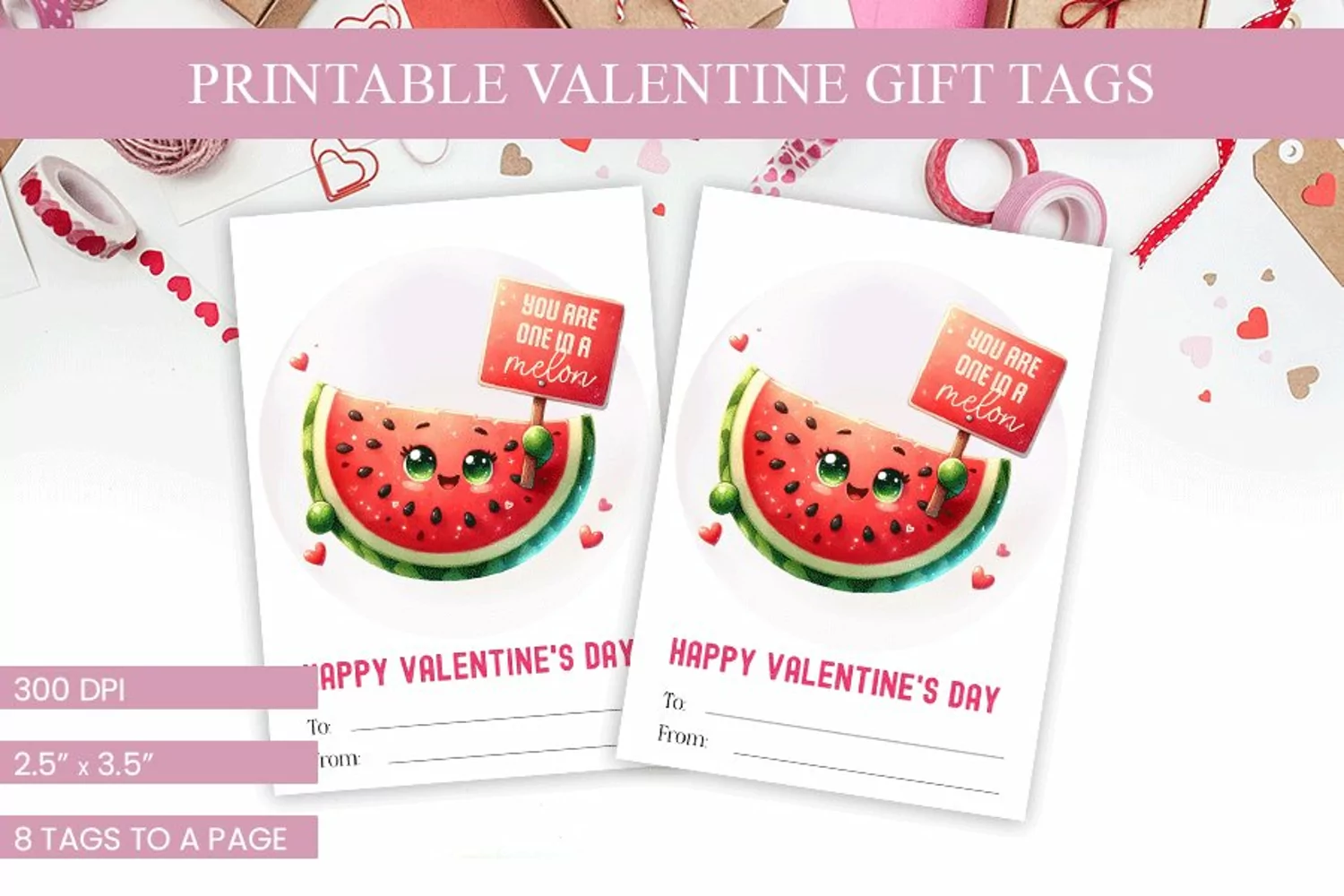 Watermelon Valentine's Tags - Sweet & Juicy Printable Labels product image 1