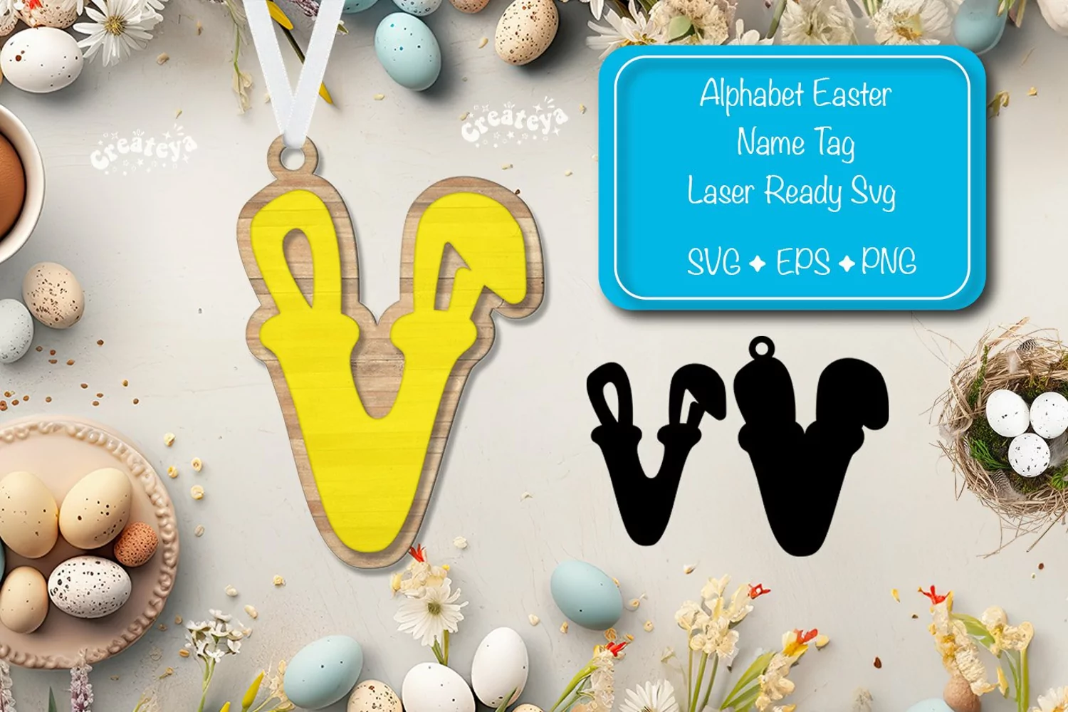 Easter basket tags Alphabet Letter V Easter tag Laser Cut product image 1
