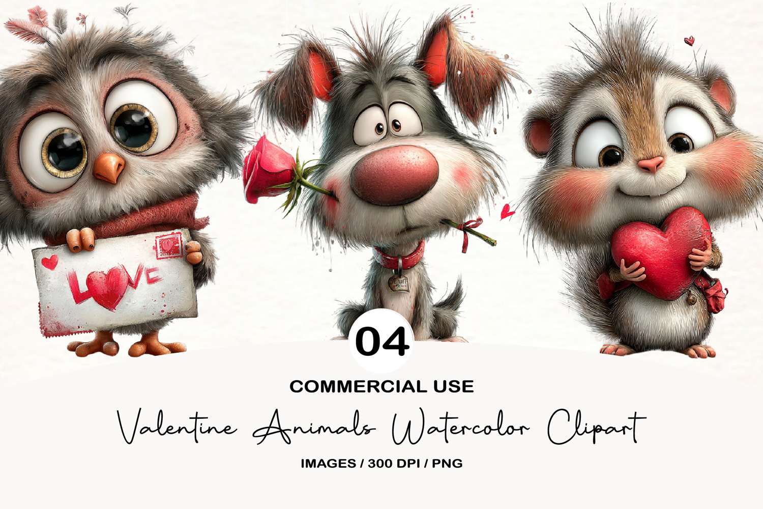 Valentine Animals Watercolor Clipart product image 1