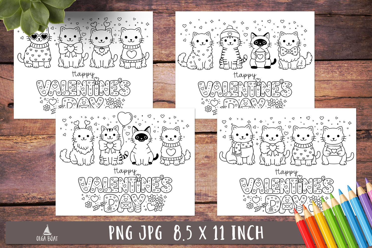 Valentine Cat Coloring Pages Happy valentines day card