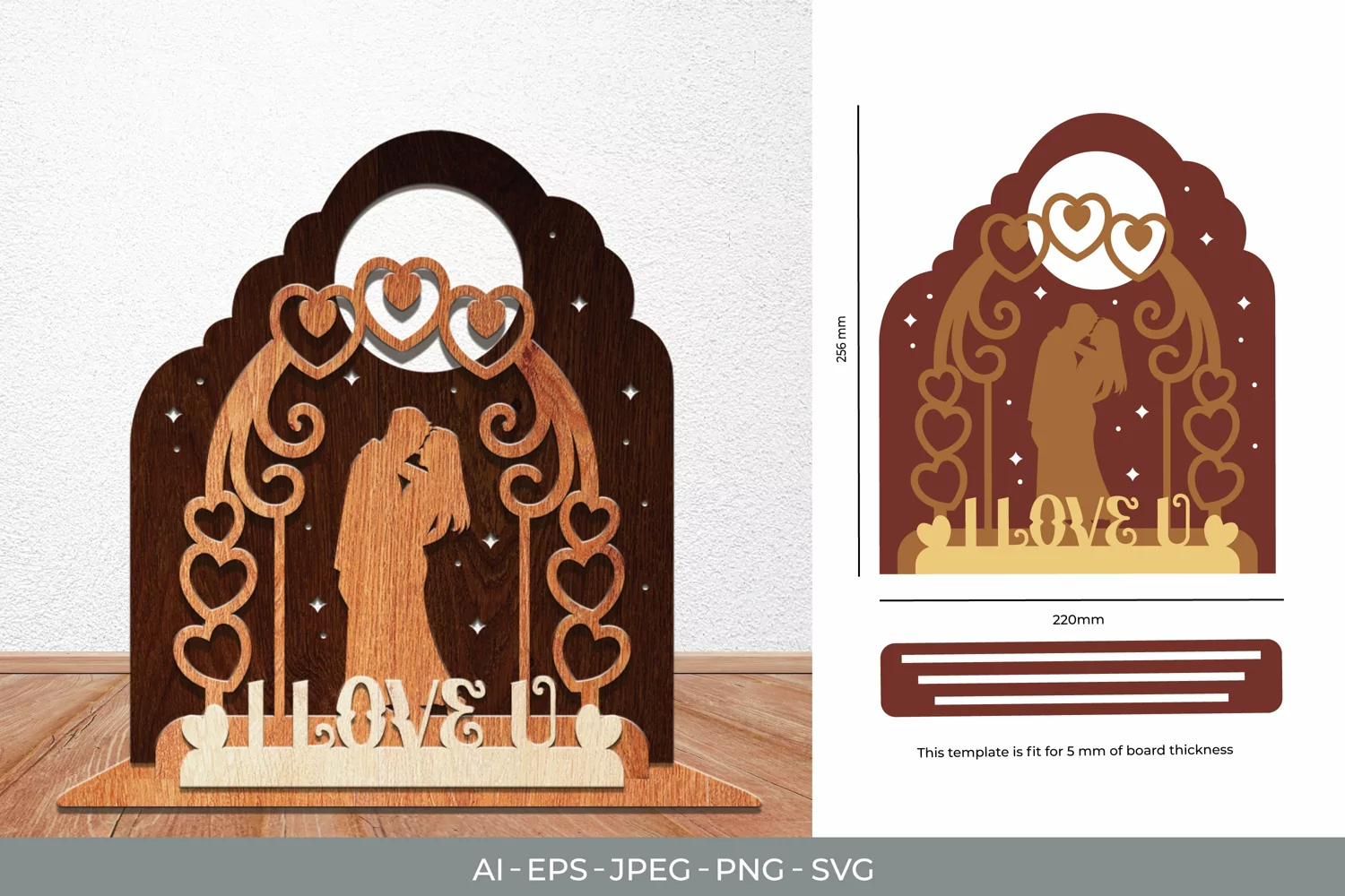 I Love U, Wedding Couple 3D Lasercut with Stand Base product image 1