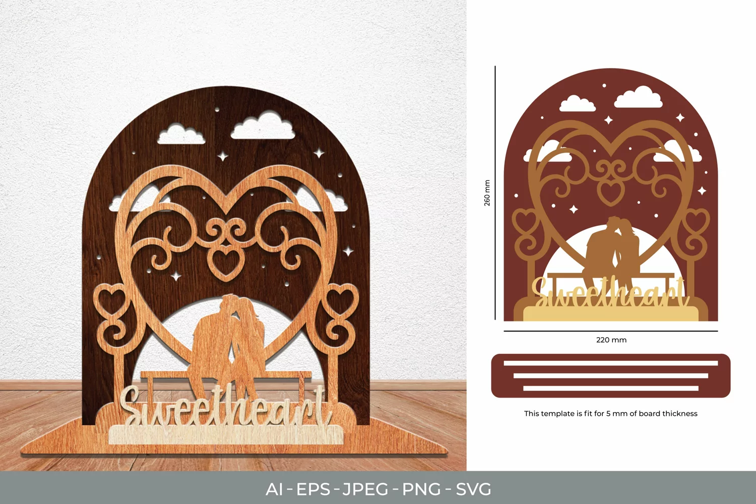 Sweetheart, Sitting Couple 3D Lasercut with Stand Base product image 1