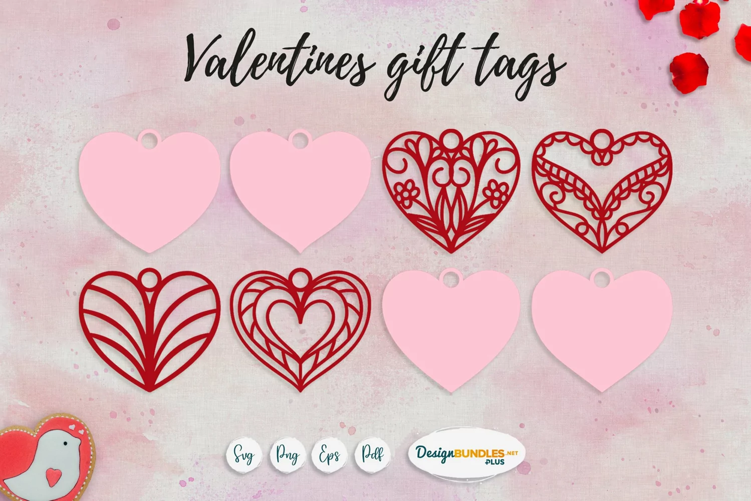 Happy Valentine Floral Heart gift tags | SVG heart templates product image 1