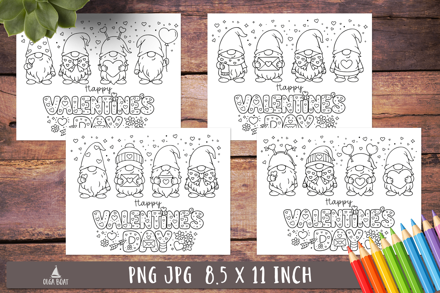 Valentine Gnome Coloring Pages Happy valentines day
