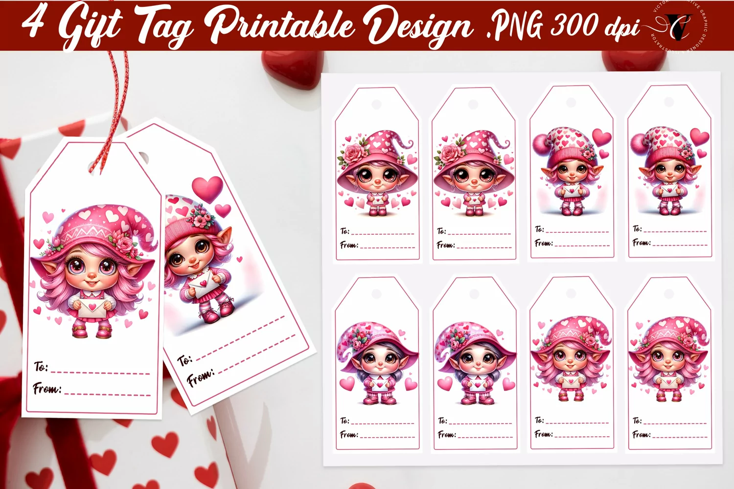 Valentines Tags | Valentines Gnome with letter product image 1