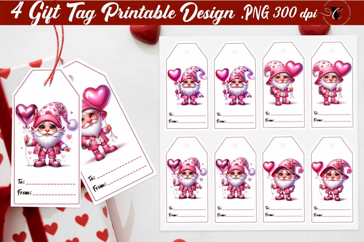 Valentines Tags | Valentines Gnome with balloon product image 1