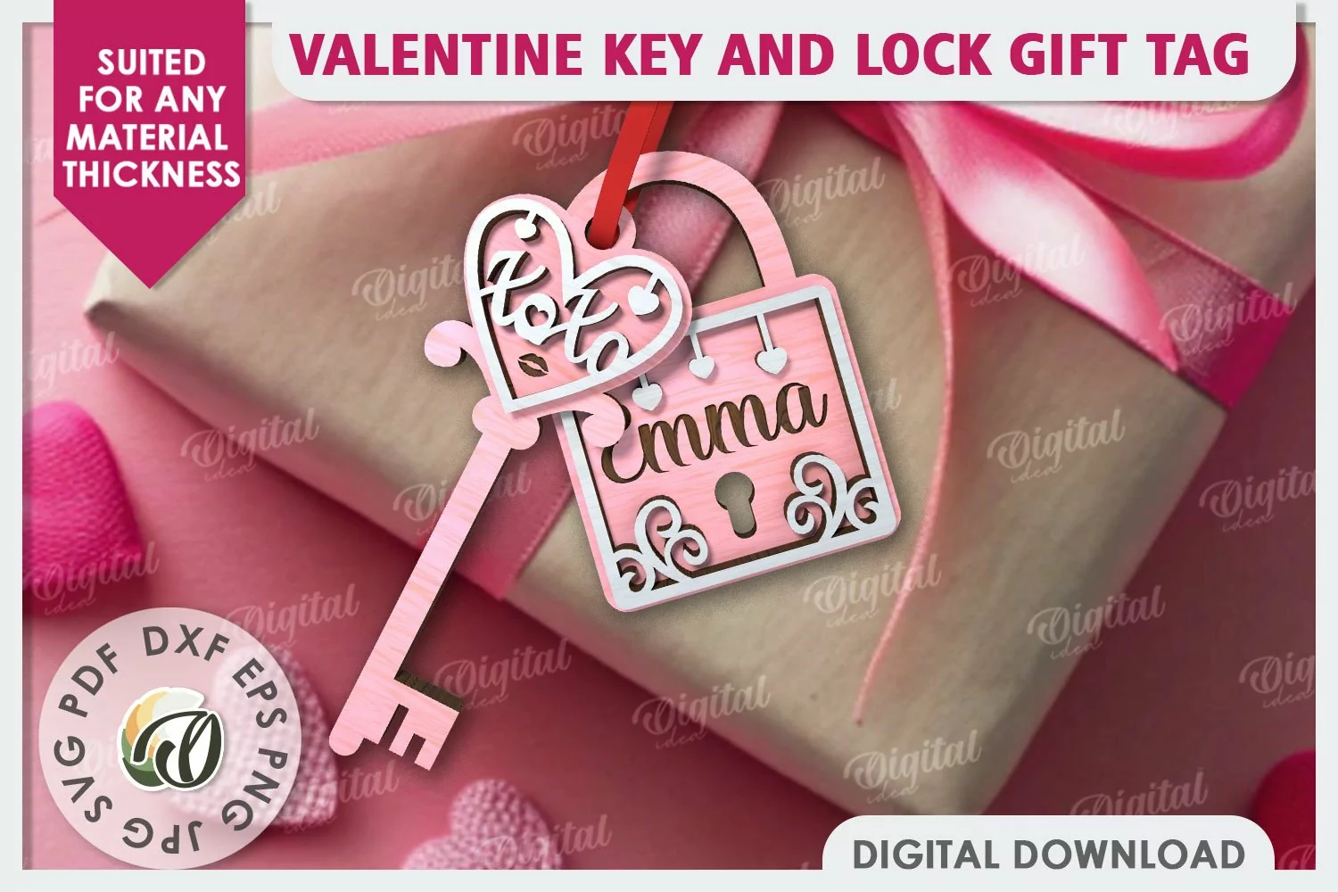 Valentine Tag Lock and Key Laser Cut. Valentine Keychain SVG product image 1
