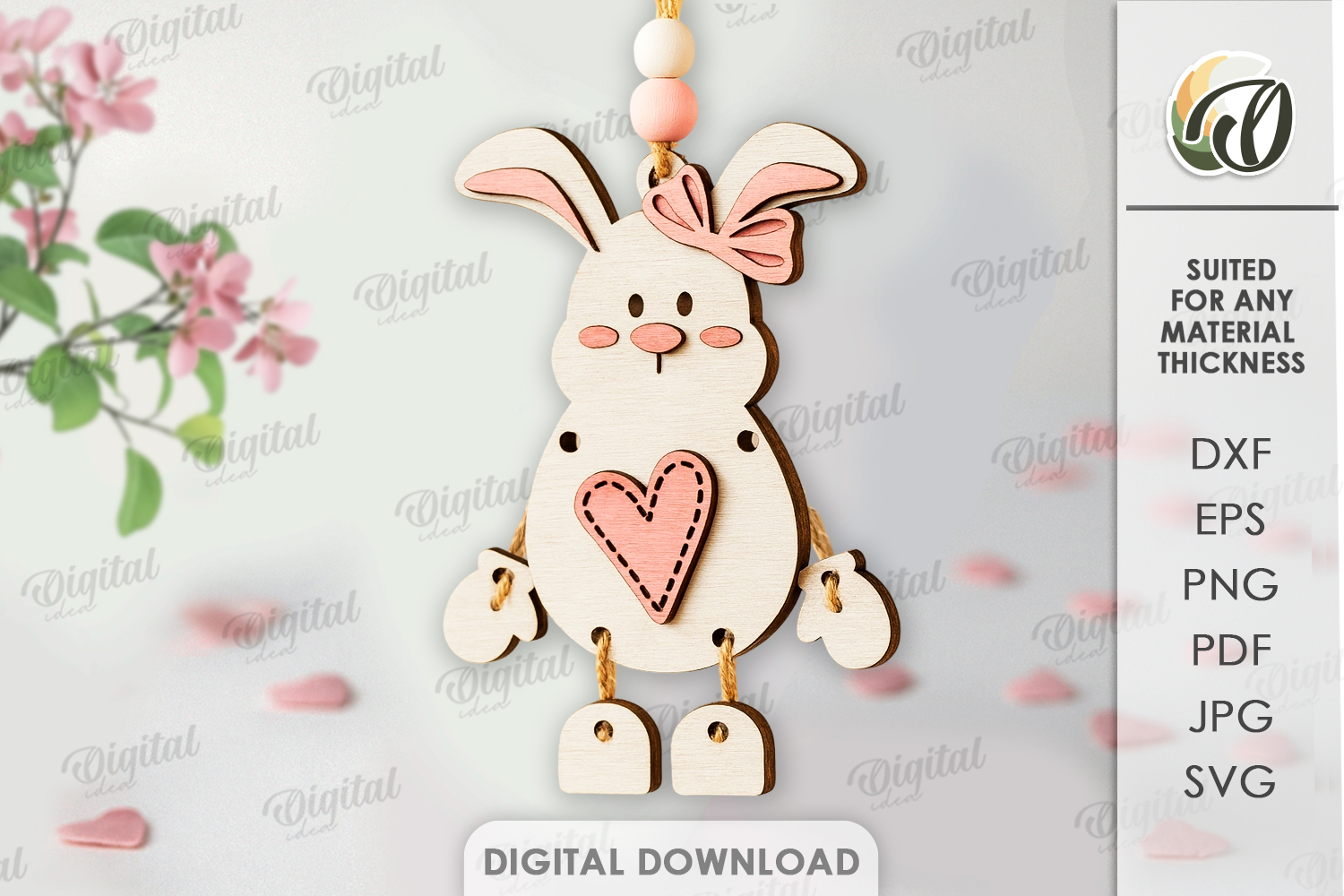 Valentine's Day Character Tag Laser Cut. Bunny SVG product image 1